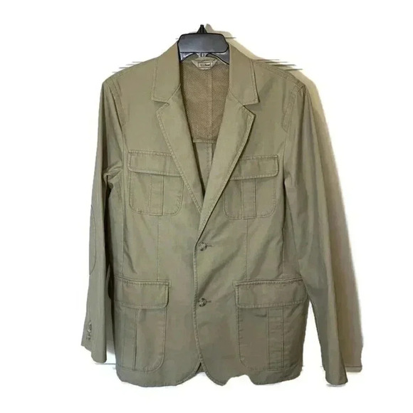 LL Bean Mens Utility Elbow Patches Field Jacket Size 38 REG Beige 90s VINTAGE